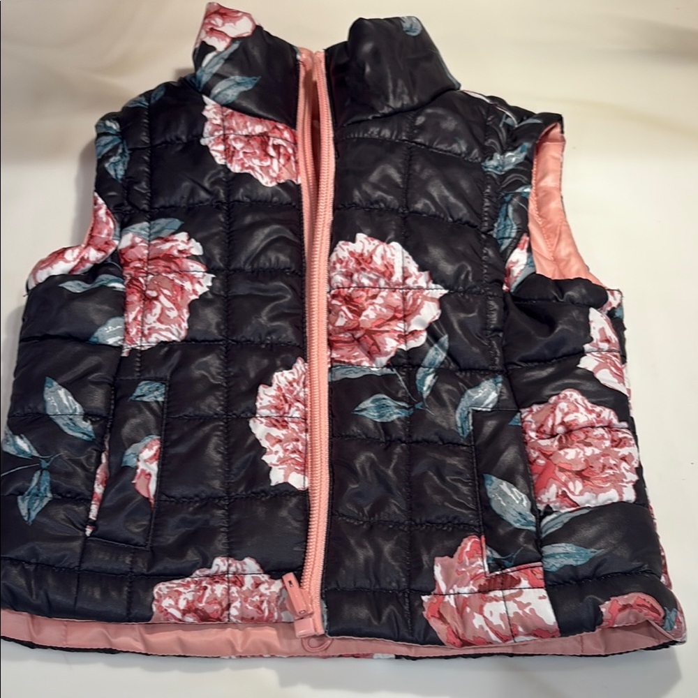 Baby Vest 12 months-Urban Republic Reversible Black and Pink Floral Vest
